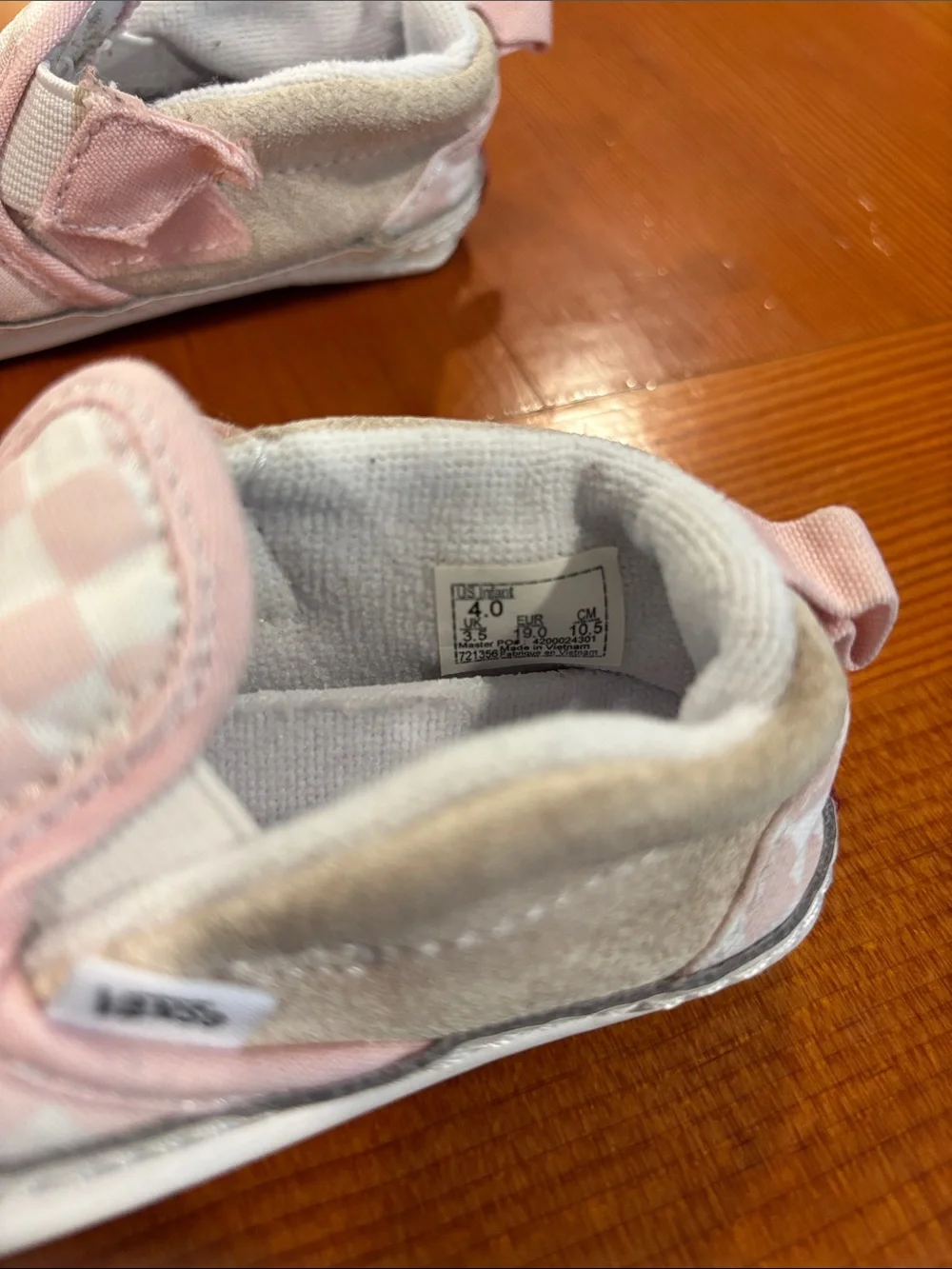 Vans Baby Pink and White Checker Slip-On Shoes